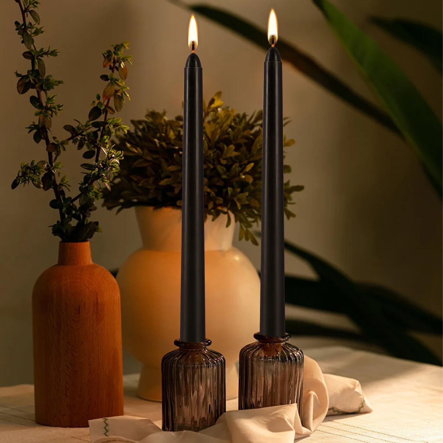 Halloween 100 Pcs Black Taper Candles 10 Inch (H) Dripless Tapered Candles Smokeless Long Candles Tall Unscented Dinner Candle f